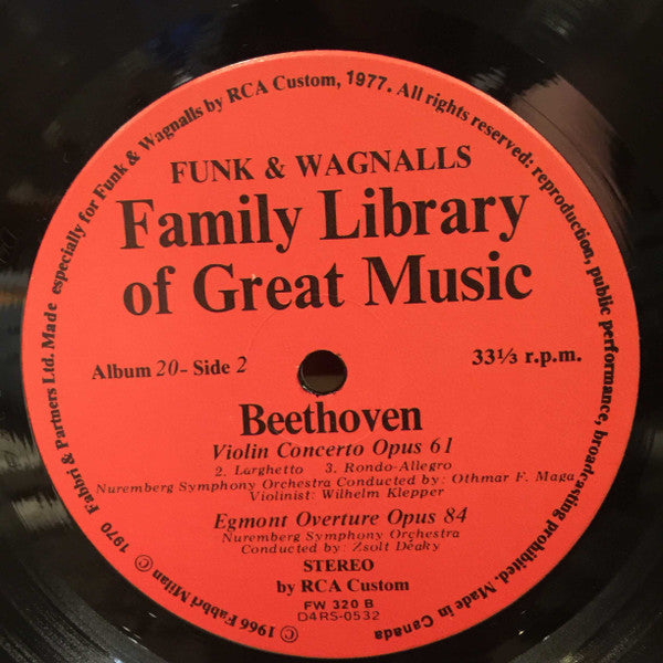 Ludwig van Beethoven : Violin Concerto Opus 61/The Egmont Overture- Funk & Wagnalls Family Library Of Great Music - Album 20 (LP)