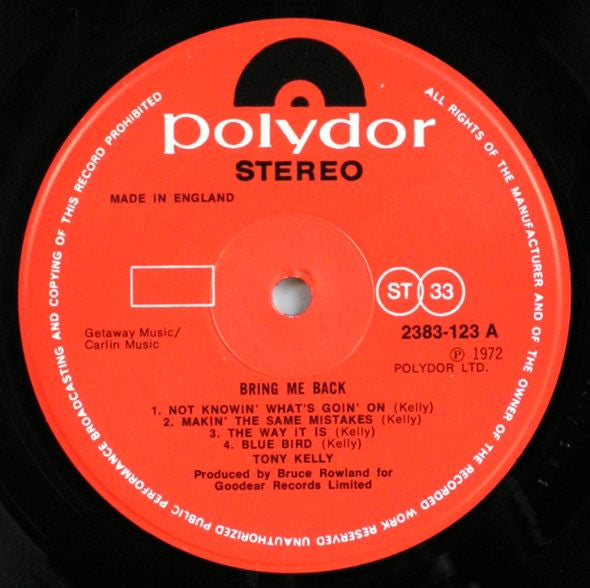 Tony Kelly (2) : Bring Me Back (LP, Album)