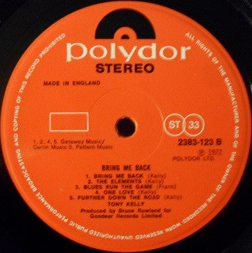 Tony Kelly (2) : Bring Me Back (LP, Album)