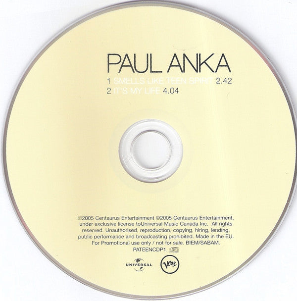 Paul Anka : Smells Like Teen Spirit / It's My Life (CD, Single, Promo)