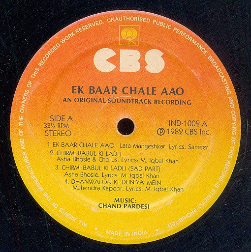 Chand Pardesi : Ek Baar Chale Aao (LP, Album)