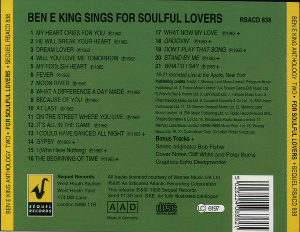 Ben E. King : Sings For Soulful Lovers (CD, Album, Comp, RM)