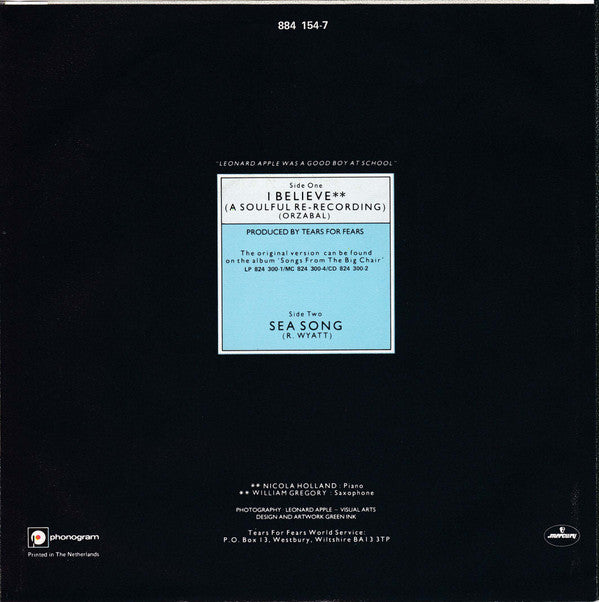 Tears For Fears : I Believe (A Soulful Re-Recording) (7", Single)