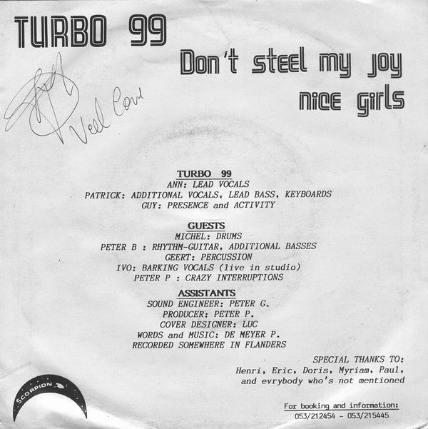 Turbo 99 : Don't Steel My Joy (7", Single)