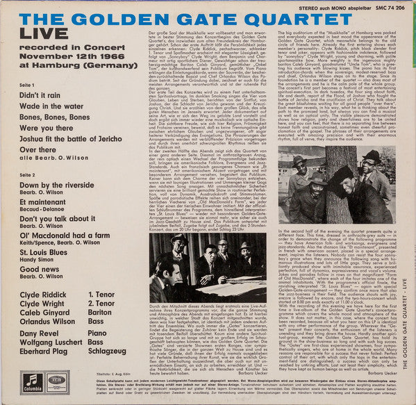 The Golden Gate Quartet : Live Recorded In Concert November 12th 1966 At Hamburg (Germany) (LP)