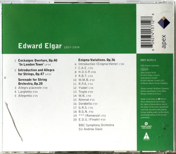 Sir Edward Elgar - BBC Symphony Orchestra, Andrew Davis : Enigma Variations / Cockaigne / Introduction & Allegro / Serenade For String Orchestra (CD, Album)