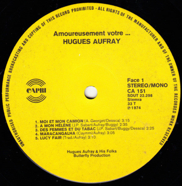 Hugues Aufray : Amoureusement Votre ... (LP, Album)