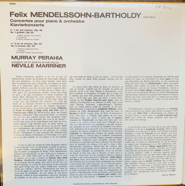 Felix Mendelssohn-Bartholdy, Murray Perahia, The Academy Of St. Martin-in-the-Fields, Sir Neville Marriner : Piano Concertos Nos 1 & 2 (LP, Gat)