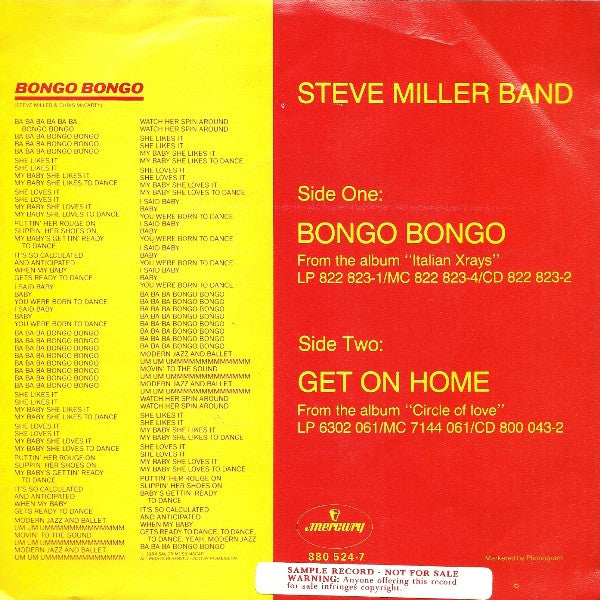 Steve Miller Band : Bongo Bongo (7", Single)