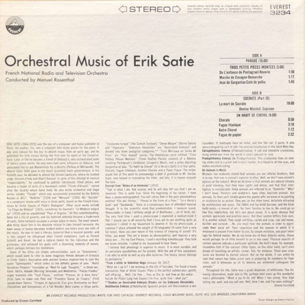 Erik Satie - Orchestre National De L'ORTF, Manuel Rosenthal : Orchestral Music Of Erik Satie (LP, RE)