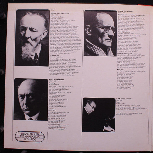 Dietrich Fischer-Dieskau, Aribert Reimann : Wirkung Der Neuen Wiener Schule Im Lied (LP)