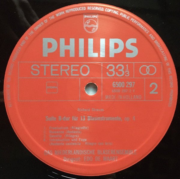 Richard Strauss - Nederlands Blazers Ensemble, Edo de Waart : Sonatina In F (1943) "From An Invalid's Workshop" / Suite In B Flat, Op. 4 (1883/84) (LP)