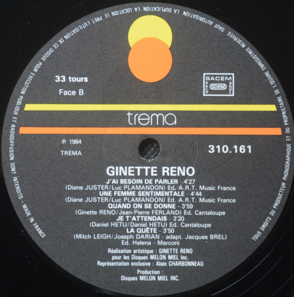 Ginette Reno : J'Ai Besoin De Parler (LP)