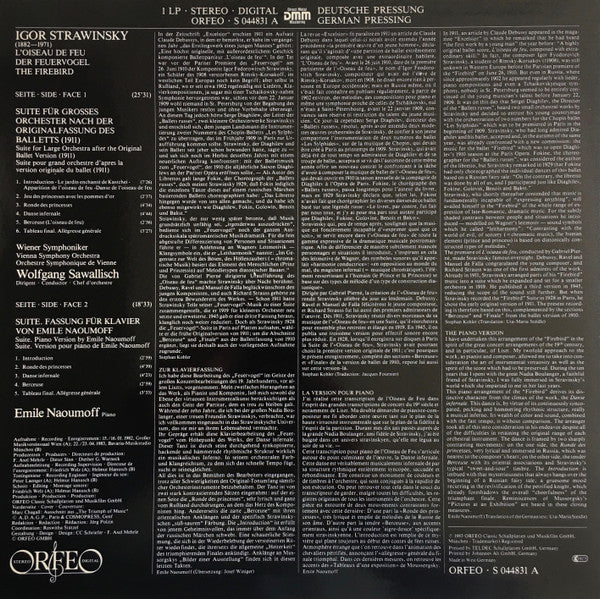 Igor Stravinsky, Emile Naoumoff / Wiener Symphoniker · Wolfgang Sawallisch : L'Oiseau De Feu = The Firebird = Der Feuervogel (Pianoversion / Orchestersuite Nr. 1) (LP)