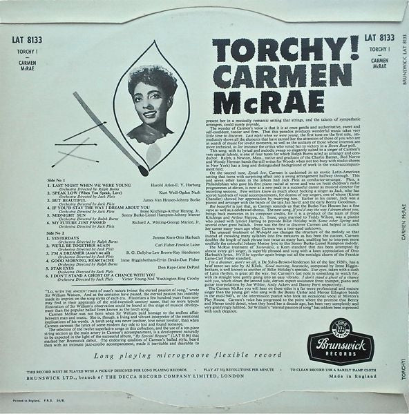 Carmen McRae : Torchy! (LP, Album, Mono)