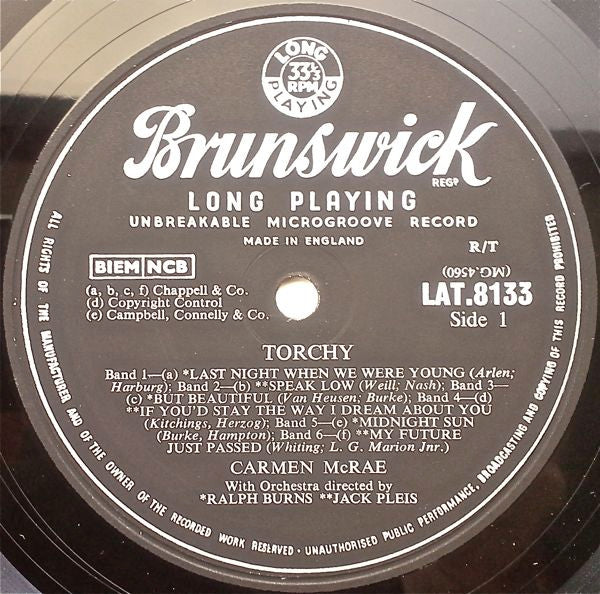 Carmen McRae : Torchy! (LP, Album, Mono)