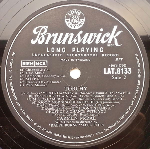 Carmen McRae : Torchy! (LP, Album, Mono)