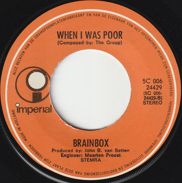 Brainbox (3) : A Part Of Me Is A Part Of You / When I Was Poor (7", Single)