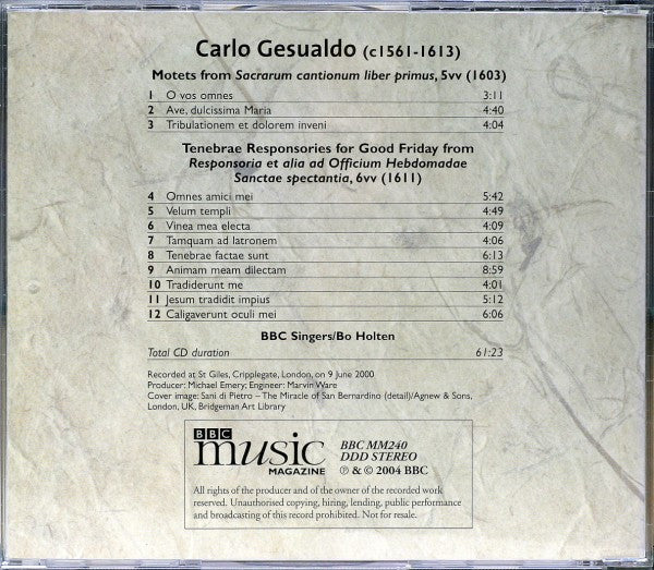 Carlo Gesualdo - BBC Singers, Bo Holten : Sacred Music For Easter (CD)