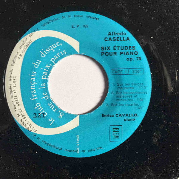 Alfredo Casella / Enrica Cavallo : Six Etudes Pour Piano Op. 70 (7", EP, Gat)