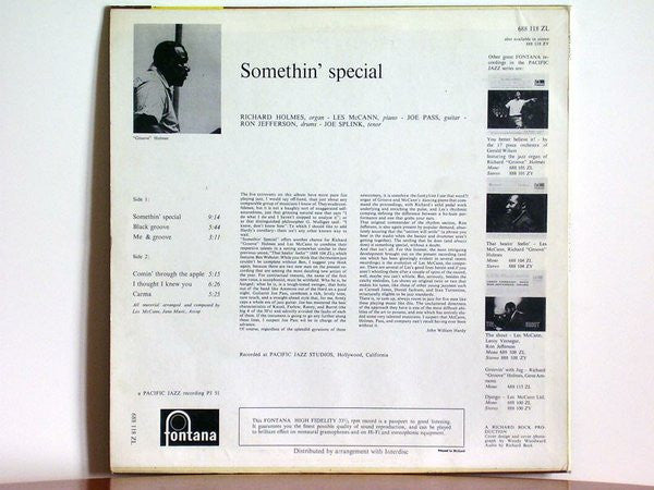 "Groove" Holmes* Featuring The Compositions, Arrangements And Piano Of Les McCann : Somethin' Special (LP, Album, Mono)