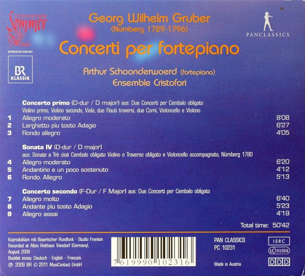 Georg Gruber - Arthur Schoonderwoerd, Ensemble Cristofori : Concerti Per Fortepiano (CD)