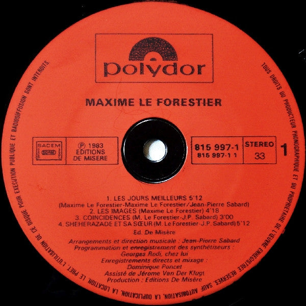 Maxime Le Forestier : Les Jours Meilleurs (LP, Album)