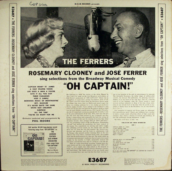 Rosemary Clooney, José Ferrer : The Ferrers Sing Selections From The Broadway Musical Comedy "Oh Captain!" (LP, Mono)