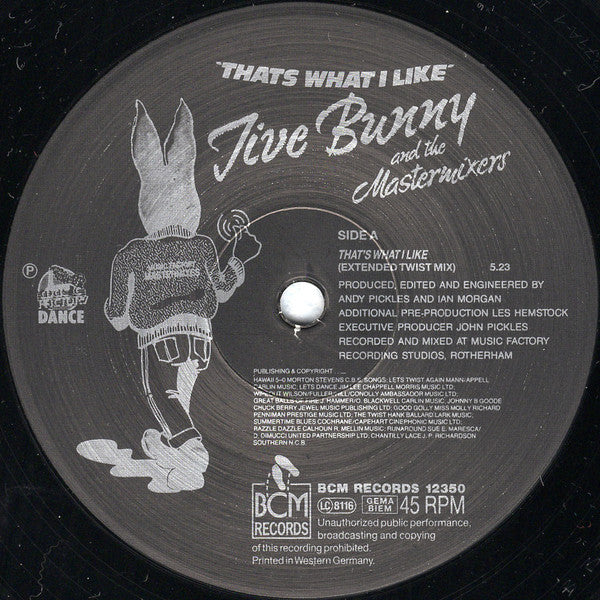 Jive Bunny And The Mastermixers : That's What I Like (12", Maxi, P/Mixed)
