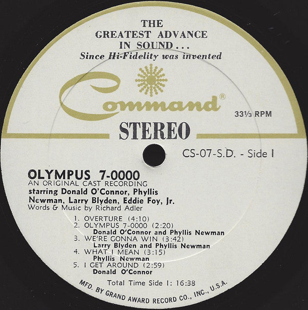 Donald O'Connor Starring Larry Blyden, Phyllis Newman With Special Guest Star Eddie Foy, Jr. : Olympus 7-0000 (An Original Cast Recording) (LP)