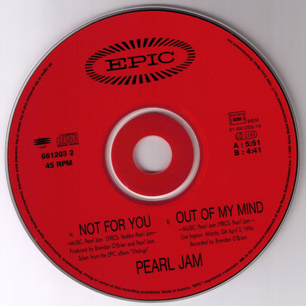 Pearl Jam : Not For You (CD, Single)
