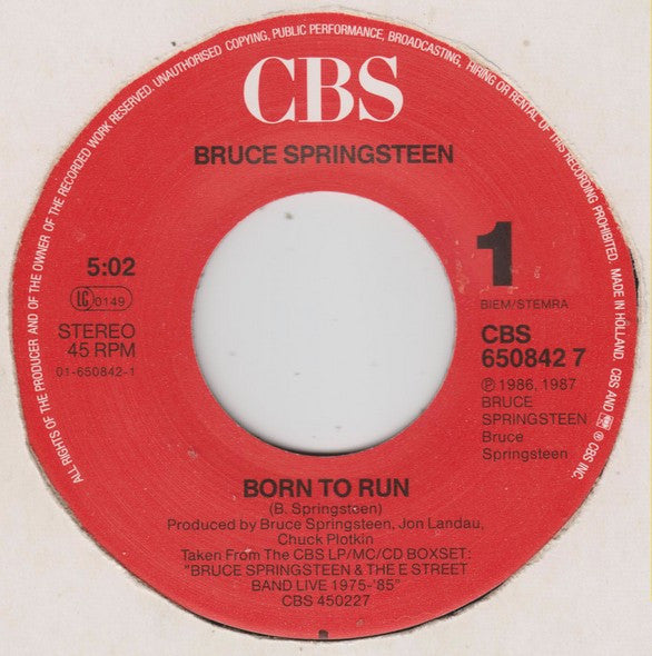 Bruce Springsteen & The E Street Band* : Born To Run (7", Single)