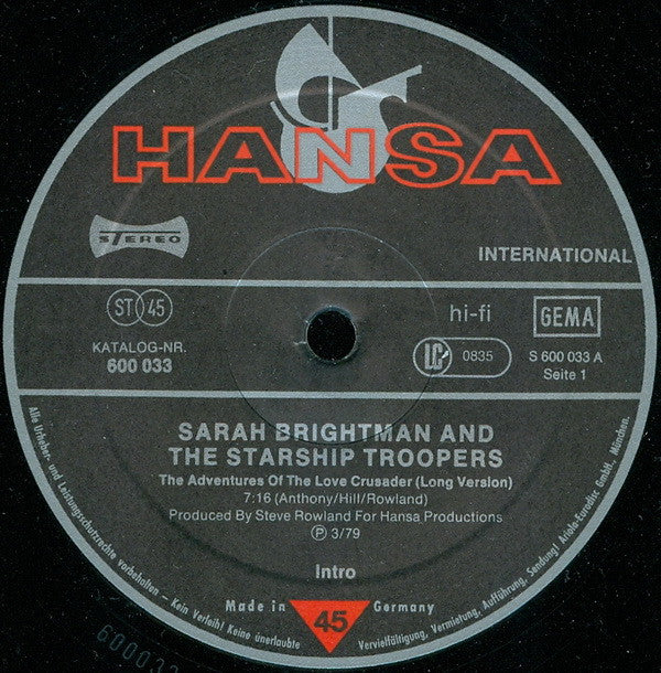 Sarah Brightman and The Starship Troopers : The Adventures Of The Love Crusader (12")