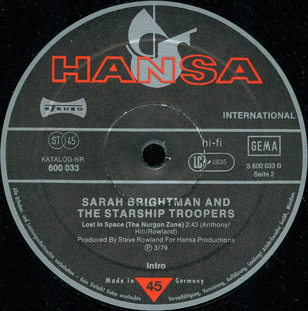 Sarah Brightman and The Starship Troopers : The Adventures Of The Love Crusader (12")