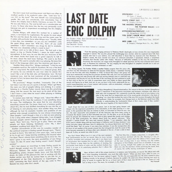 Eric Dolphy : Last Date (LP, Album, RE)