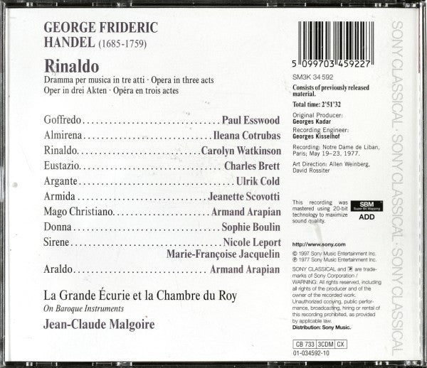 Georg Friedrich Händel - Ileana Cotrubas, Carolyn Watkinson, Jeanette Scovotti, Paul Esswood, Charles Brett, Ulrik Cold, La Grande Ecurie Et La Chambre Du Roy, Jean-Claude Malgoire : Rinaldo (3xCD, RE)