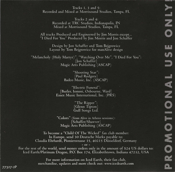 Iced Earth : The Melancholy E.P. (CD, EP, Promo)