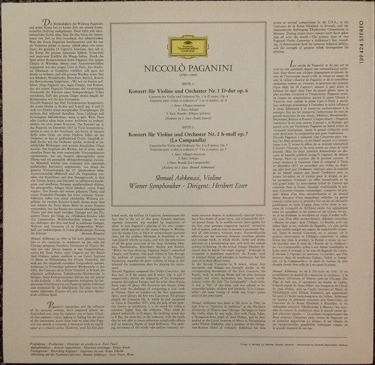 Niccolò Paganini • Shmuel Ashkenasi : Violinkonzerte Nr.1 D-dur (In D Major) • Nr.2 H-moll (In B Minor) (LP, Album)