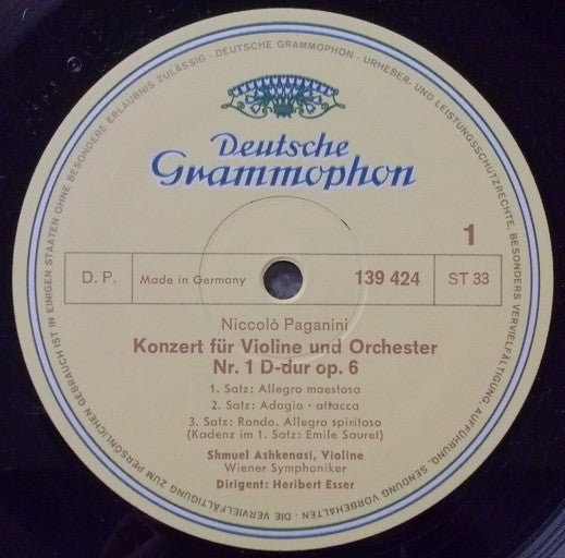 Niccolò Paganini • Shmuel Ashkenasi : Violinkonzerte Nr.1 D-dur (In D Major) • Nr.2 H-moll (In B Minor) (LP, Album)