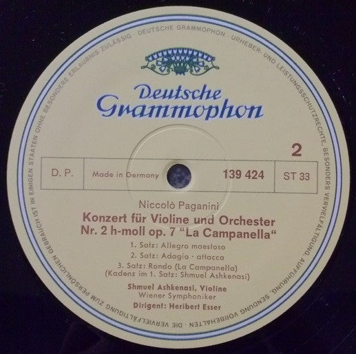 Niccolò Paganini • Shmuel Ashkenasi : Violinkonzerte Nr.1 D-dur (In D Major) • Nr.2 H-moll (In B Minor) (LP, Album)