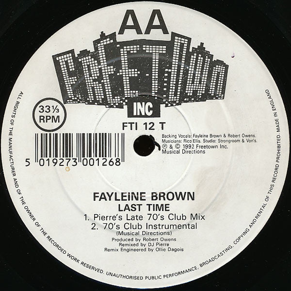 Robert Owens Presents Fayleine Brown : Last Time (12")