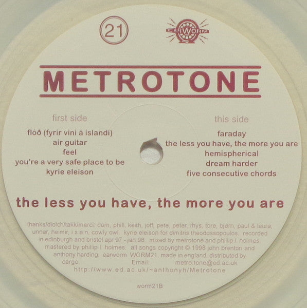 Metrotone : The Less You Have, The More You Are (10", Album, Ltd, Cle)