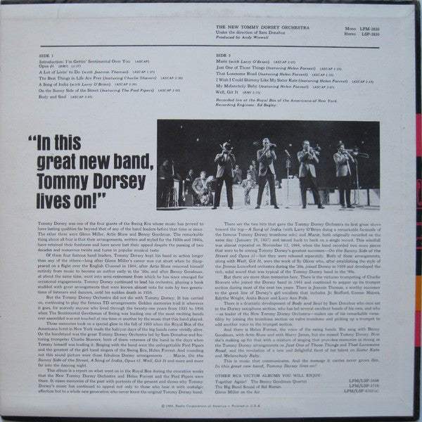 The New Tommy Dorsey Orchestra* : Recorded Live At The Royal Box Of The Americana New York (LP, Album)