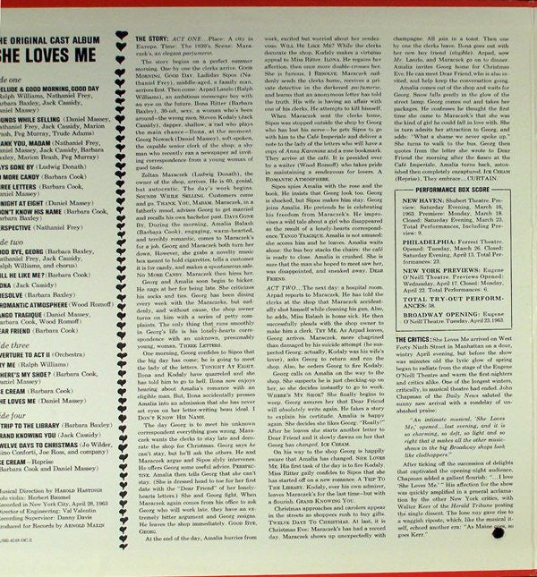 Barbara Cook, Daniel Massey, Barbara Baxley : She Loves Me (The Original Cast Album) (2xLP, Album, Mono)