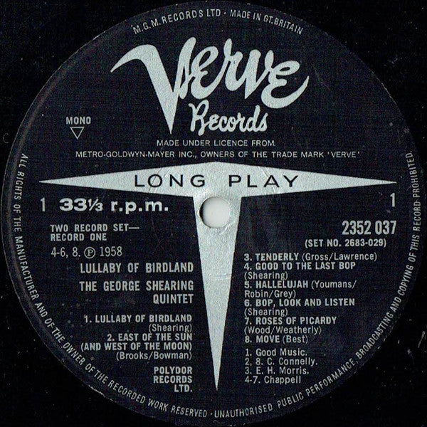 The George Shearing Quintet : Lullaby Of Birdland (2xLP, Album, Comp, Mono)