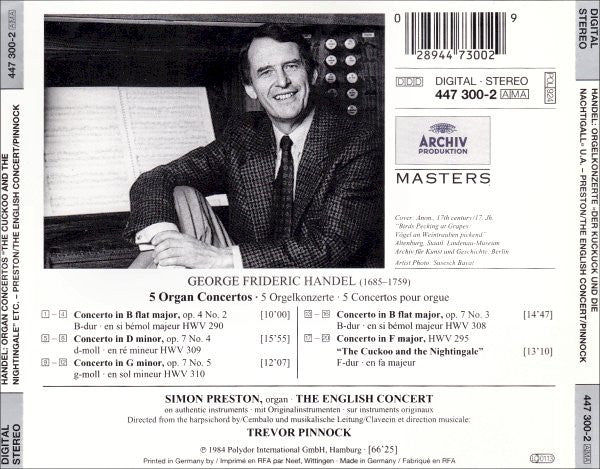Georg Friedrich Händel - Simon Preston ∙ The English Concert ∙ Trevor Pinnock : 5 Organ Concertos "The Cuckoo And The Nightingale" (CD, Comp, RM)