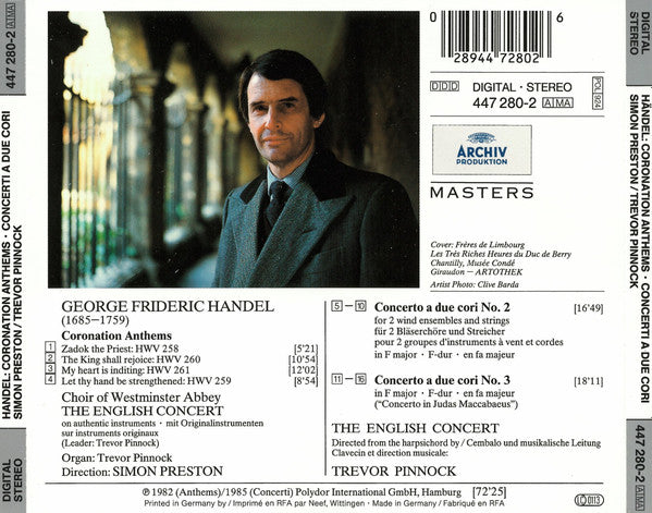 Georg Friedrich Händel – The Choir Of Westminster Abbey, Simon Preston, The English Concert, Trevor Pinnock : Coronation Anthems / Concerti A Due Cori (CD, Comp, RM)