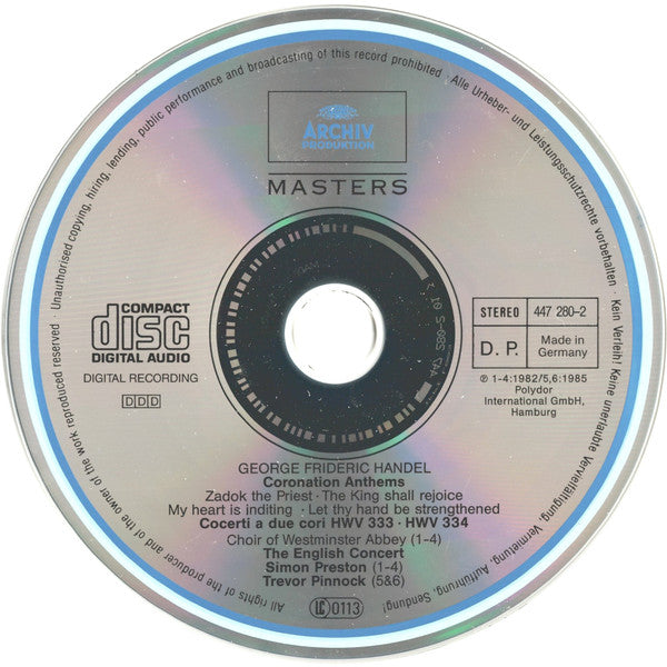 Georg Friedrich Händel – The Choir Of Westminster Abbey, Simon Preston, The English Concert, Trevor Pinnock : Coronation Anthems / Concerti A Due Cori (CD, Comp, RM)