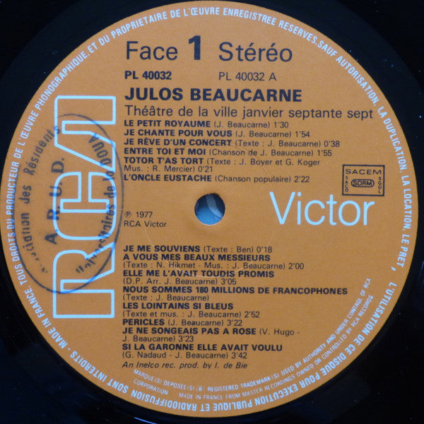 Julos Beaucarne : Au "Théâtre De La Ville" Janvier Septante Sept (LP, Album)