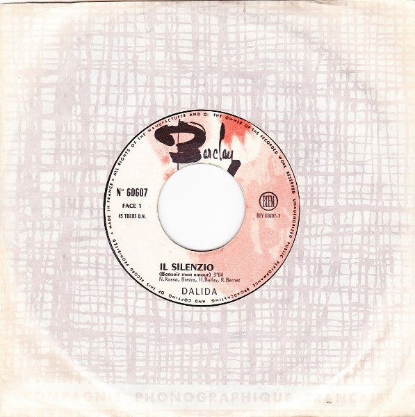 Dalida : Il Silenzio (7", Single, Jukebox, Promo)